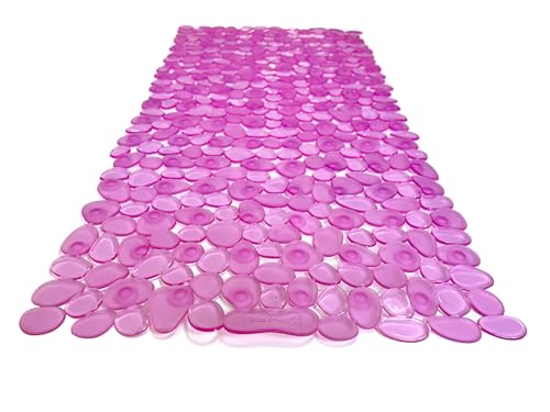 “Pebbles” Non-Slip Bathtub/Shower Mat 27.5”x14” Rectangular, Non-Toxic, Safe, Clean, Machine-Washable, Superior Grip & Drainage, Vinyl, for Smooth Floors ONLY, Transparent Pink - color: Transparent Pink, size: 27.5" x 14" (Rectangular)