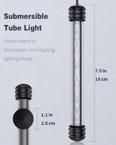 Pawfly 1.8 W Aquarium LED Light 7.5 Inch Underwater Fish Tank Light with Timer Auto On/Off Fish Tank Background Lights with 8 Lighting Modes Submersible Multi-Colored Tube Lights for Decoration - color: PRO (Timing Function), size: 7.5 Inch
