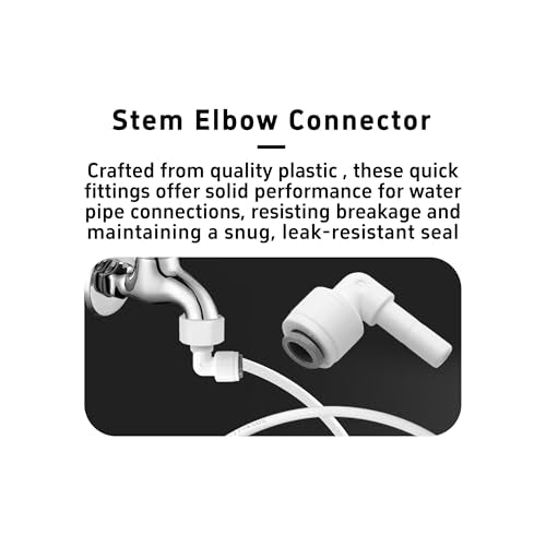 1/4 Inch Stem Elbow Connector, 90 Degree Push to Connect Plastic Quick Fittings for Water Pipe, Reverse Osmosis System, Aquarium Tubing, Easy Plug-In Elbow Joint, White (5 Pack)