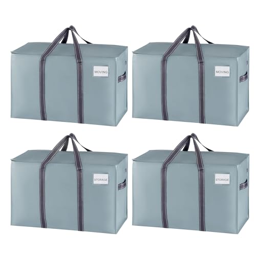 VENO 4 Pack Heavy Duty Moving Bags, Extra Large Storage Bags with Reinforced Handles & Strong Zippers, Foldable & Reusable Moving Box Alternative for Clothes & Dorm Storage - color: Light Blue Matte, size: 4 Pack