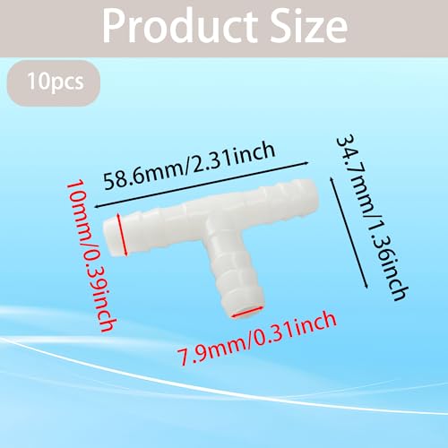 10PCS Plastic 5/16" Hose Barb T Shaped Tee Type 3 Way Equal Barbed Fitting Joint Splicer Mender Union Adapter for Aquarium Air Line Tube - size: 5/16"