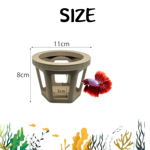 HOZOE Aquarium Betta Hammock, Betta Hideout & Cave, Floating Feeding Ring for Fish and Shrimp, Aquarium Floating Decoration Accessory (Wood Color) - color: Wood color