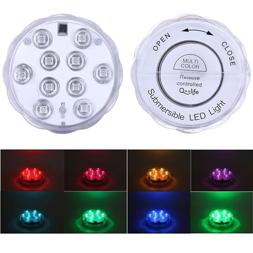 Qoolife Submersible LED Lights Remote Control, RGB Multi Color Changing Waterproof Light for Pool, Vase Base, Spa, Aquarium, Pond, Hot Tub, Decoration, Party, 2-Pack - size: 2 Pack