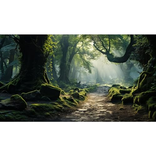 Aquarium Background Ancient Misty Morning Forest Terrarium Backdrop Lush Moss with Forest Path Jungle Style Scene Fish Tank Background Reptile Habitat Backdrop Poster Decor Vinyl 24x12in - color: Moss Dark Green, size: 24(W)x12(H)inches/ 60(W)*30cm(H)