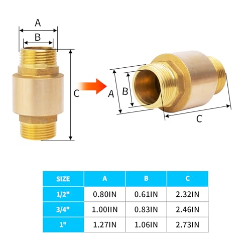 ChillWaves Brass In-Line Spring Check Valve DN25 1" Male Thread, One-Way Non-return Vertical Check Valve for Backflow Prevention(1-PACK) - size: 1" Male x 1" Male(DN25), style: PACK OF 1