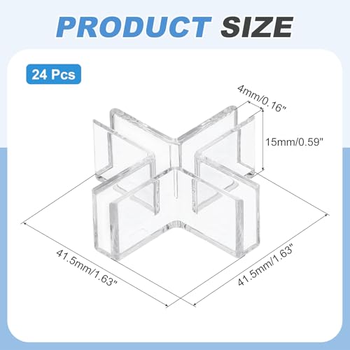 uxcell 24Pcs Plastic Glass Connector, Suitable for 4mm Thick Cross Shaped Glass to Glass Clamp, Fixing Bracket Rimless Clip Holder for Aquarium Fish Tank Display Shelves, Transparent - color: Transparent, size: 4mm