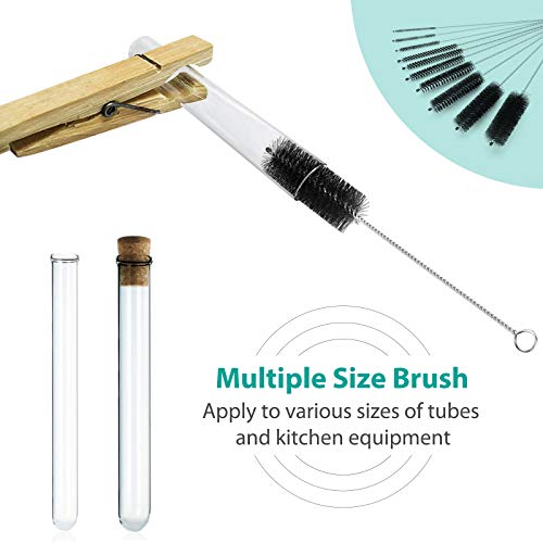 CiaraQ Bottle Cleaning Brushes, 8 Inch Nylon Tube Brush Set, Cleaner for Narrow Neck Bottles Cups with Hook, Set of 10pcs