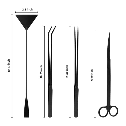 Tifanso Aquarium Aquascape Tools Kit - 4 in 1 Terrarium Decor Supplies with Long Tweezers Feeding Tongs, Aquarium Scissors, Algae Scraper, Live Fish Plants Tank Accessories Cleaning Trimming Kit