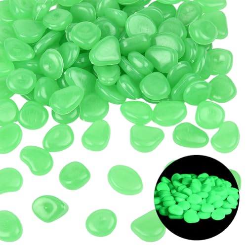 1 Box 100Pcs Glow in The Dark Pebbles Glowing Aquarium Rocks Fish Tank Gravel Luminous Resin Stones Green Decorative Nuggets for Garden Pathway Outdoor Driveway Pot Plants Bonsai Display - color: Green