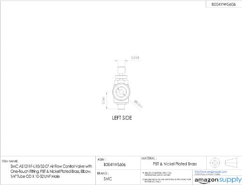 SMC AS1211F-U10/32-01 Air Flow Control Valve with Push-to-Connect Fitting, PBT & Nickel Plated Brass, Elbow, 1/8" Tube OD x 10-32 UNF Male