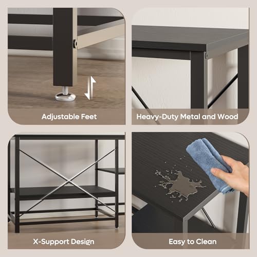 Bestier 55 Gallon Fish Tank Stand with Power Outlet, 49x13 Metal Aquarium Stand with Filter Storage, 6-Leg Long Reptile Tank Stand with 3-Tier Adjustable Storage Shelves, 700LBS Capacity, Black Oak - color: Black, size: 55 Gallon