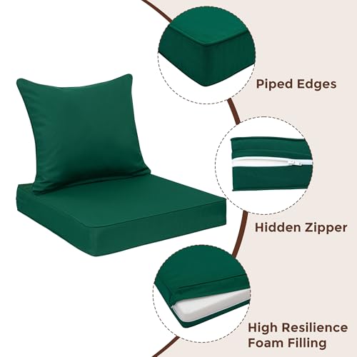 FUNHOME Outdoor Seat Cushion Set 24 x 24 x 4 Inch,Water Resistant Outdoor Chair Cushions for Patio Furniture,Thick Deep Seating Pads for Outside Chair Sofa Couch, Dark Green - color: Dark Green