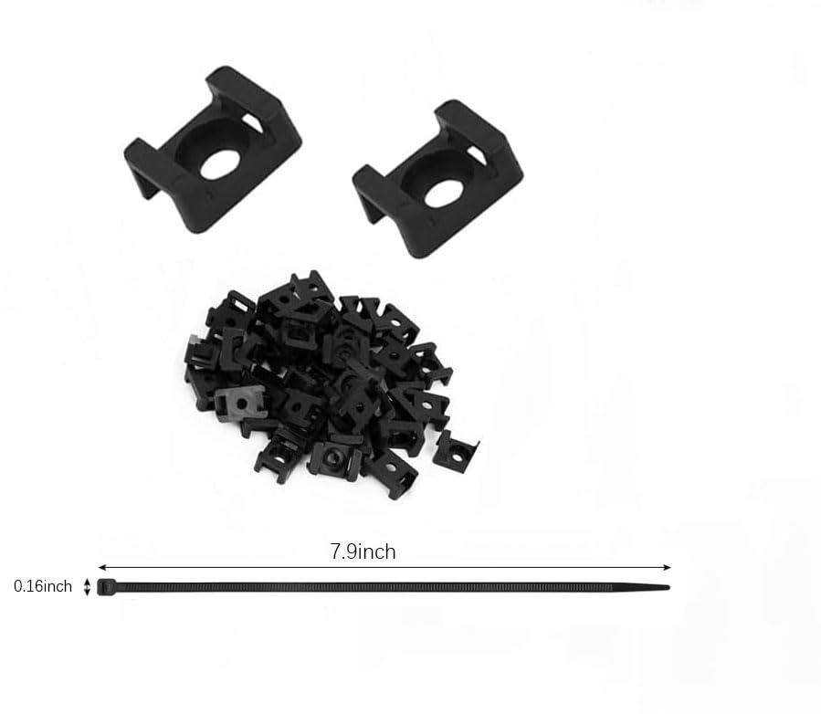 White Cable Zip Tie Mounts Kit-100 Pcs Cable Zip Tie Saddle Type Mounts Base with 100 Pcs 8" Cable Ties and 100 Pcs Tapping Screw, Wire Cable Clips Organizer Holders Clamps - size: B2-100PCS