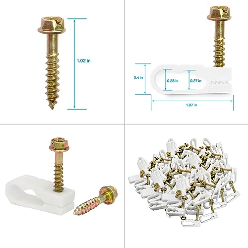 STEREN Coaxial Cable Clips - Cable Holder - Wire Clips - Siding Clips for Hanging - Cord Holder for Desk - Cable Clamps (White, 100 Count - Dual Screw) - color: White, size: 100 Count - Dual Cable