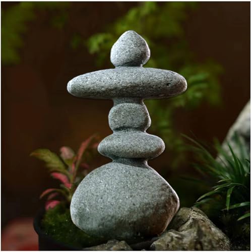 livelyfish Balanced Stones Statue Aquarium Rock Decor 3.4" Stacked Rock Figurines for Fish Tank Zen Garden Bonsai Accessories Micro Landscape Decorations,S