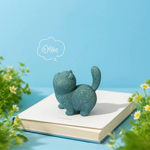 livelyfish Cute Cat Figurine Lucky Cat Statue Sandstone Animal Sculpture Tea Pet Tabletop Ornaments Micro Landscape Fairy Garden Aquarium Decor (A) - color: A