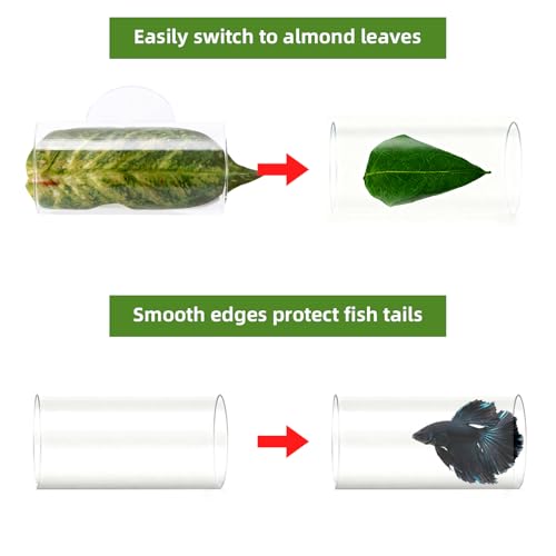 6Pcs Betta Leaf Hammock with 2Pcs Acrylic Tube Tunnel, 8-Piece Fish Tank Accessories for Resting, Playing, Hiding, Ideal for Betta Fish, Small Fish, Aquarium Enthusiasts