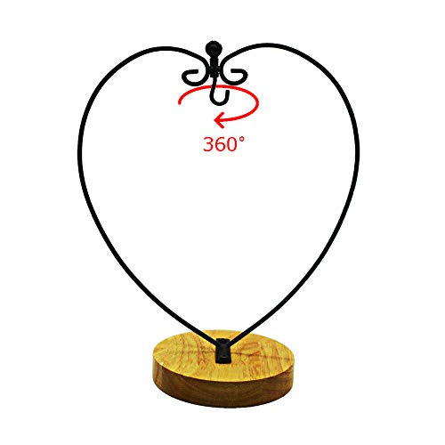 YY YEARCHY Ornament Display Stand Indoor Metal Stand Terrarium Air Plant Stand Flower Pot Holder Iron Pothook Stand for Hanging Glass Globe Ball (Heart round wood) - color: Black, size: 11.02"x4.53"x4.53"