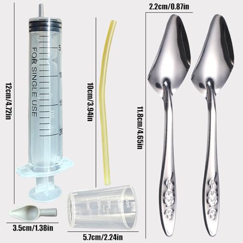 Baby Bird Feeding Syringe Set, Pet Parrot Milk Feeding Syringe with Tubes, Parrot Feeding Tubes Measuring Tools for Feeding Pets Scientific Industrial Labs… (20ml + 2 spoons) - color: 20ml + 2 spoons