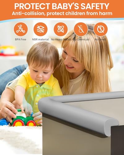Baby Proof Edge Corner Protector, 16.4FT 0.47''Th L-Shape Furniture Corner & Edge Safety Bumpers with 10 Corners, Pre-Taped, Soft NBR Rubber Foam Desk Edge Cushion Wall Corner Protector (Grey) - color: Gray, size: 0.47''Th (16.4ft)