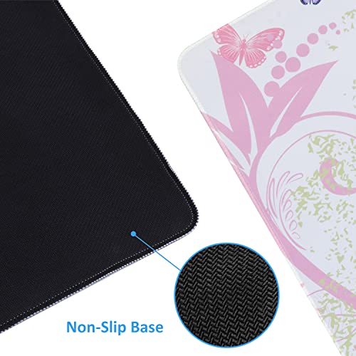 iCasso Extended Gaming Mouse Pad (35.4x15.7 in), Large 3mm Non-Slip Rubber Base Mousepad with Stitched Edges, Waterproof Keyboard Mouse Mat Desk Pad for Work, Game, Office, Home - Butterfly Girl - color: Butterfly Girl
