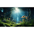 Jungle Rainforest Fish Tank Background Tropical Underwater Cave Aquarium Background Mushrooms Lush Green Moss Terrarium Backgrounds Lake Stream Rock Reptile Tank Backgrounds Wallpaper Poster 48x24in - size: 48(W)x24(H)inches/ 120(W)*60cm(H)