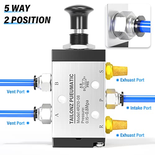 TAILONZ PNEUMATIC 1/4"NPT 5 Way 2 Position Air Hand Lever Operated Valve Pneumatic Solenoid Valve Manual Control Push-Pull 4R210-08 - size: 1/4"NPT, style: 5 Way 2 Position Manual