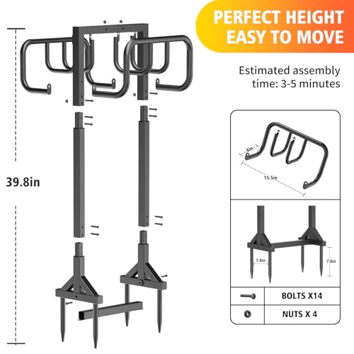 HeroicLion Garden Hose Holder Holds 2 x 160FT Hoses, Super Stable Water Hose Holders with 4 Spikes, Rustproof Freestanding Hose Stand Hanger Garden Hose Storage for Outside Yard Lawn Farm, Black - color: Black-39.8 inch Height