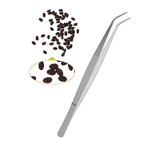 2 PCS 5 Inch Stainless Steel Tweezers with Curved Pointed Serrated Tip, Perfectly Aligned, 3/64 Inch Thickness Stainless Steel, Multipurpose Daily Garden Home Lab Craft Repairing Tool