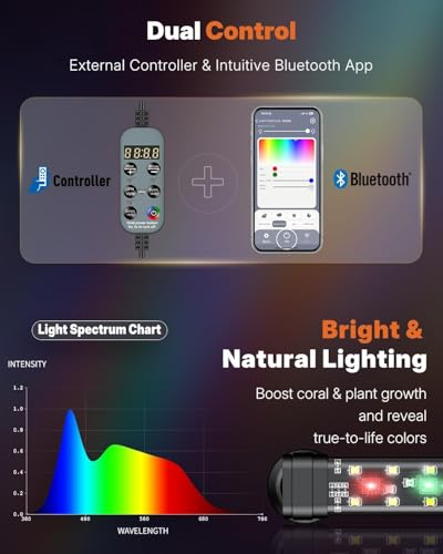 Pawfly Aquarium Light with Bluetooth for Plants, 14W 27.5 inch Full Spectrum Fish Tank Light for 28-51 inch Fish Tanks, Submersible LED Lights with App Control, Timer Modes & Adjustable Brightness - color: Pro, size: 28 Inch for 28 to 51 Inch Tank