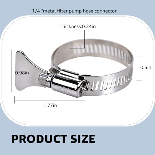 6-Pack Metallic Hose Clamps Pool Clamps 1-1/4 Inch Stainless Steel Adjustable Thumb Screw Metallic Clamps Fits For Filter Pump Hose Joints PVC Tubing Fixing