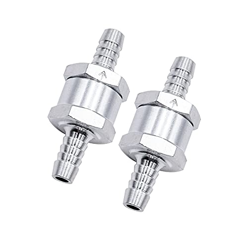 mxuteuk 2Pcs 5/16" 8mm Aluminium Silver Non Return One Way Check Valve with 4Pcs 6-12mm Universal Adjustable Hose Clamps for Fuel Petrol Diesel Line Oil M-H-032-8mm - color: Silver, size: 5/16" 8mm