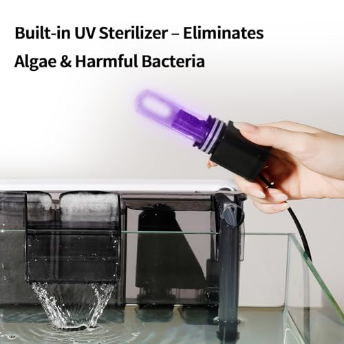 U3 Aquarium Filter with Built-in UV Sterilizer for Green Water Control,Extra-Large Filter Chamber,Anti-Splash High Walls & Extended Adjustable Intake Pipe for 30-75 Gallon Fish Tanks
