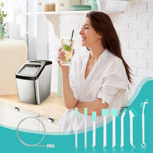 Ice Machine Cleaner Brush Kits, 10 PCS Ice Maker Cleaning Tools - 2PCS Long Drain Pipe Brushes and 8 PCS Crevice Cleaning Brushes