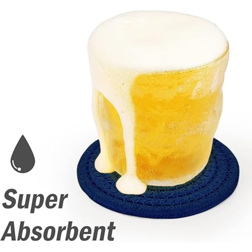 ABenkle Drink Coasters with Holder Set of 10, Cotton Woven Absorbent Coasters for Drinks, Minimalist Home Decor Coaster Set for Wooden Tabletop Protection Table, 4.3 inches - color: Navy Blue, size: 10 Pcs