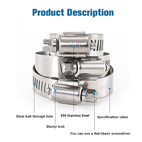 ZIPCCI Hose Clamp, 25 Pack Stainless Steel Worm Gear fuel line hose clamps, 10-16mm (3/8-5/8 inch) - size: 10-16mm