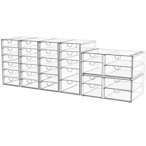 YFXCVSL Acrylic Makeup Organizer with 31 Drawers, 6 Pack Clear Storage Drawers, Bathroom Makeup Organizer for Palettes, Cosmetic, and Beauty Supplies,Ideal for Vanity, Cabinet,Desk Organization - size: 31 Drawers