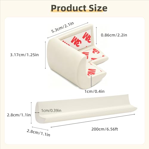 Corner Protector Baby, Baby Proofing Edge Corner Protector, Waterproof Soft Foam Cushion with Adhesive Tape (6.6ft Edge + 4 Corners),Wall Corner Protector for Fireplace, Table, Stair, Cabinet(White) - color: White Sponge（6.56ft + 4 Corners)