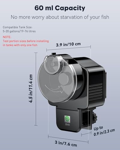 Pawfly Automatic Fish Feeder for Aquarium, Auto Vacation Timer for Tank 60 ml Adjustable Fish Food Dispenser for Pellets Strips, Battery Operated (Battery Not Included)