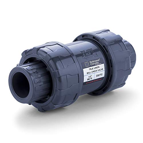 Sharkfellow 1/2’’ PVC True Union Ball Check Valve with Full Port, ASTM F1970, with EPDM Seals, Corrosion-Free, Service Free, Rated at 200 PSI @73F, Gray, 1/2 inch Socket (1/2'')