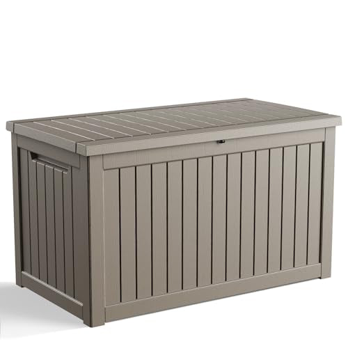 ROJIK Outdoor Storage Housing Deck Box - Waterproof Patio Furniture, Garden Tools, Cushions, Pool Accessories Storage Bench with Lockable Lid and Side Handles (Grey 238 Gal) - color: Grey, size: 238 Gallon