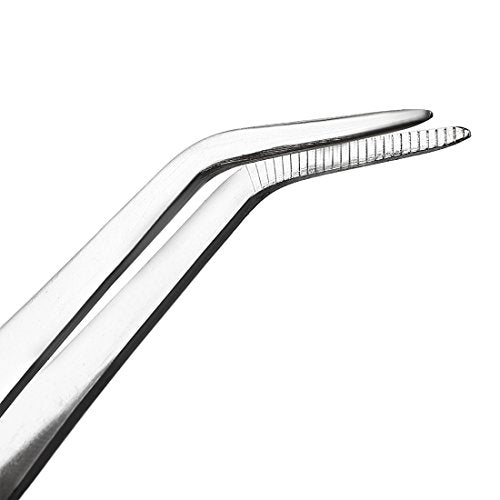 uxcell 8-Inch Stainless Steel Tweezers with Curved Pointed Serrated Tip Daily Garden Tool - size: 8-Inch