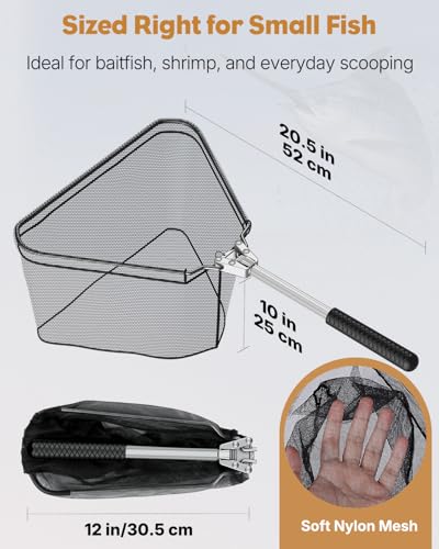 Pawfly Fishing Net with Collapsible Aluminum Handle and Nylon Mesh for Aquarium Pond Freshwater and Saltwater, Minnow Net for Bait and Trout, Portable Fishing Landing Net