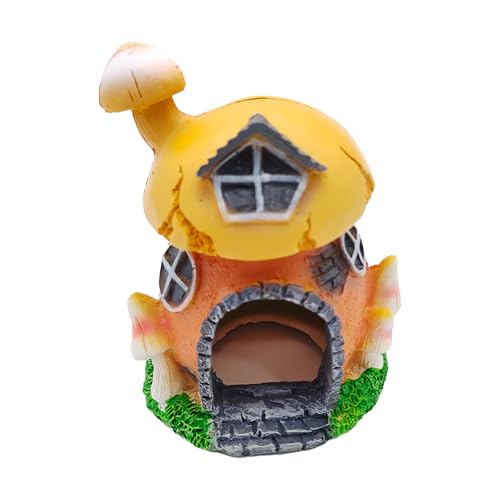 Resin Mushroom House for Aquariums, Fairy Garden Fish Tank Cave, Christmas Decorative Landscape Shelter for Turtles, Frogs, Fish, and Shrimp, Easy to Clean