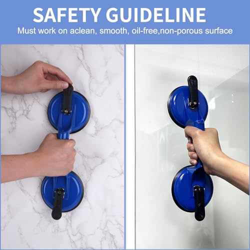 FCHO Suction Cups Heavy Duty Aluminum Vacuum Plate Handle Glass Holder Hooks to Lift Large Glass/Tile Lifter/Moving Glass/Pad for Lifting/Dent Puller (Blue,2 Pack) - color: Blue