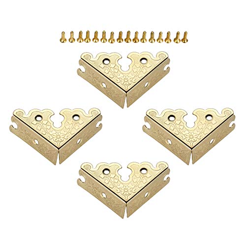 dophee 4Pcs Decorative Corner Protectors, Retro Style Edge Safety Guards Covers for Picture Frame Album Jewelry Box Gift Box Wooden Case Chest Tables Cabinet Furniture, 1.34"x1.34"-Gold - color: Gold