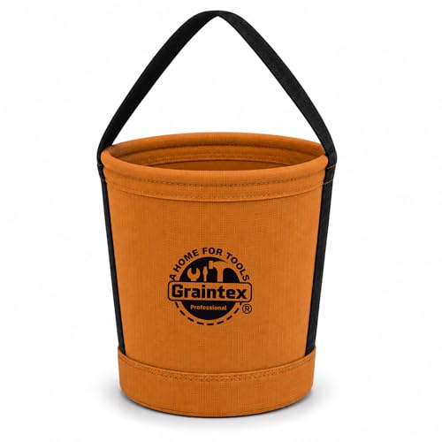 Graintex Canvas Utility Bucket 12"x10"x15". Tapered Tool Bucket, Reinforced Base & Carry Handle, Ripstop Canvas, Multi-Purpose Bag for Jobsite, Gardening, Home Use - Rust - color: Rust