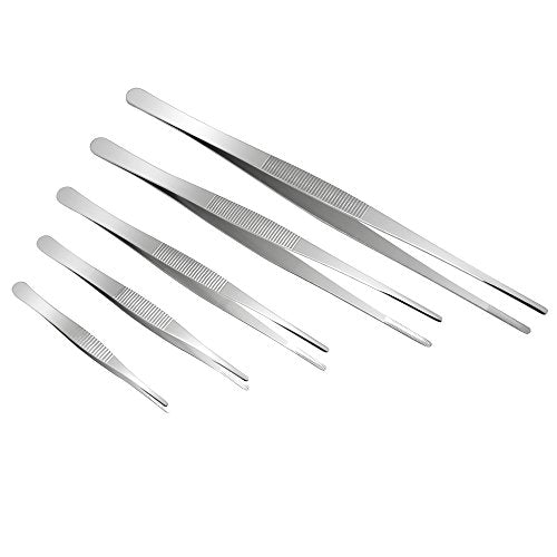 5 Pcs Stainless Steel Gardening Tweezers Seed Tweezer Large Long Tweezers Plant Tweezer Set for Plants, Gardening, Succulents, Kitchen, 4.9"/6.3"/7.9"/9.8"/11.8"