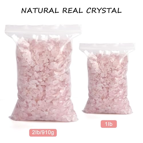 gemshan 2lb Rose Quartz Chips Natural Crushed Crystal Chip Bulk 7mm-9mm Irregular Healing Crystal Stone for Aquarium Vase Plant Decoration Craft DIY (Rose Quartz) - color: Rose Quartz