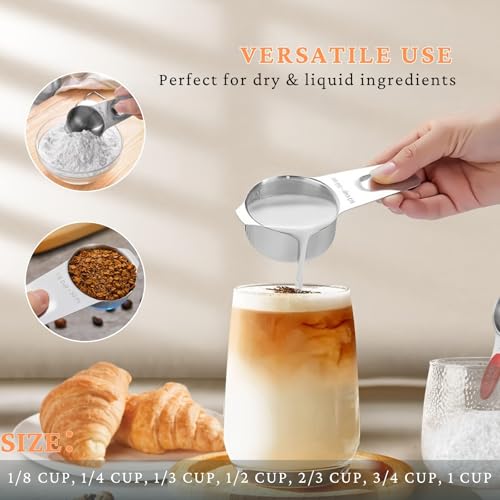 18PCS Measuring Cups and Spoons Set, Include 7 Nesting Measuring Cups, 6 Measuring Spoons and 5 Mini Spoons, Stainless Steel Metal Measuring Set, Kitchen Gadgets for Cooking & Baking - size: 18PCS Set